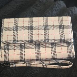 Plaid Wristlet Clutch Wallet - Cream and Black